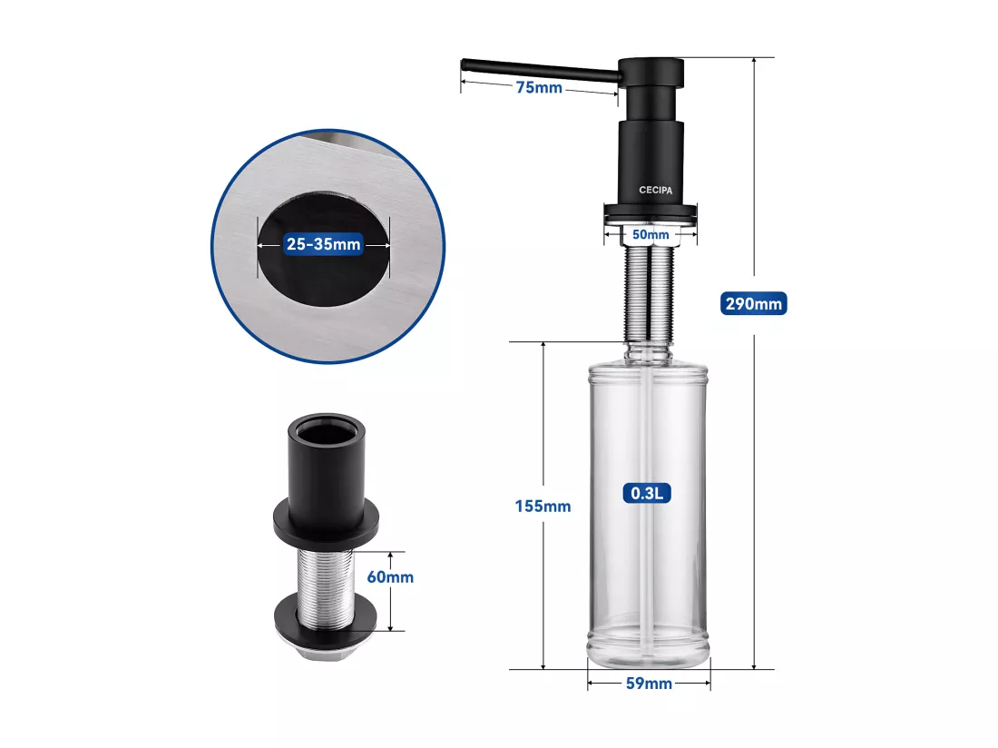 Cecipa max Robinets de Cuisine avec Douchette Extractible Mitigeur d'évier de Cuisine 2 Modes de Pulvérisat + Distributeur de Savon de Cuisine Noir