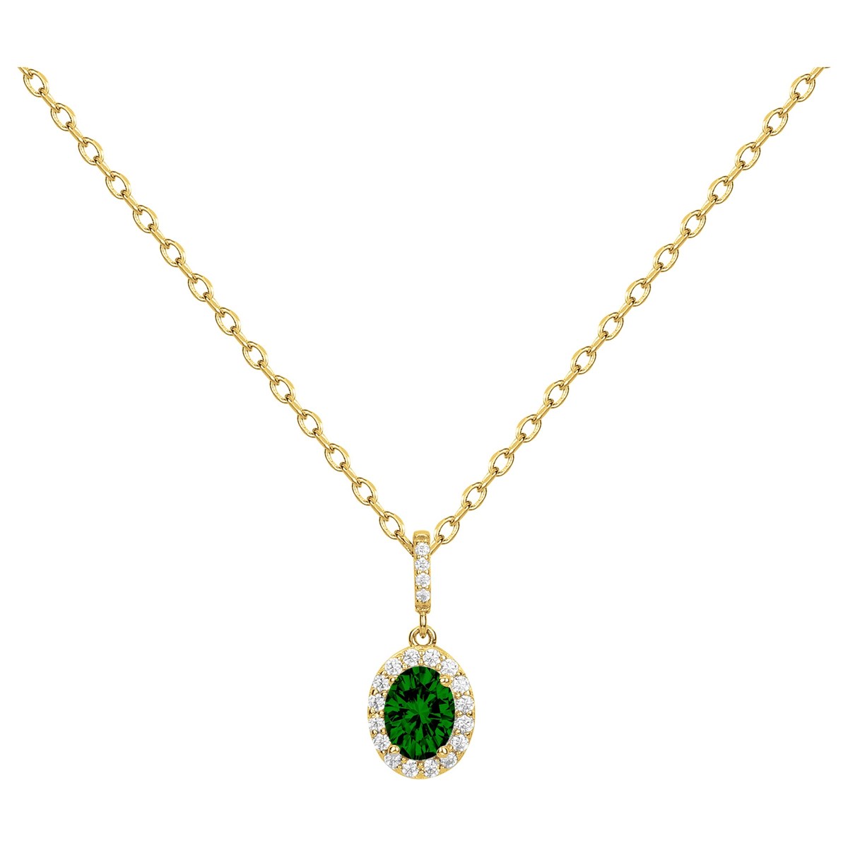 Collier mono-motif en Plaqué Or avec oxyde de zirconium vert emeraude