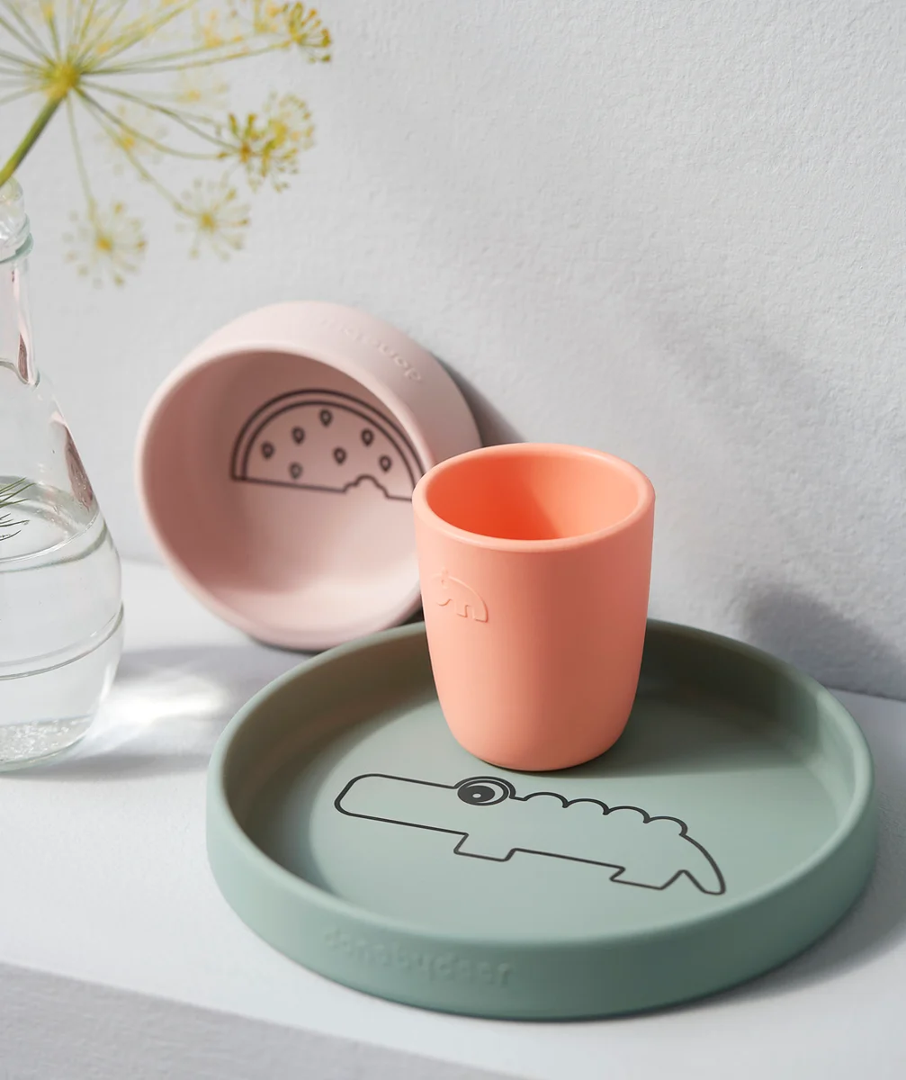 DONE BY DEERCOFFRET REPAS EN SILICONE CROCO ROSE ET VERT