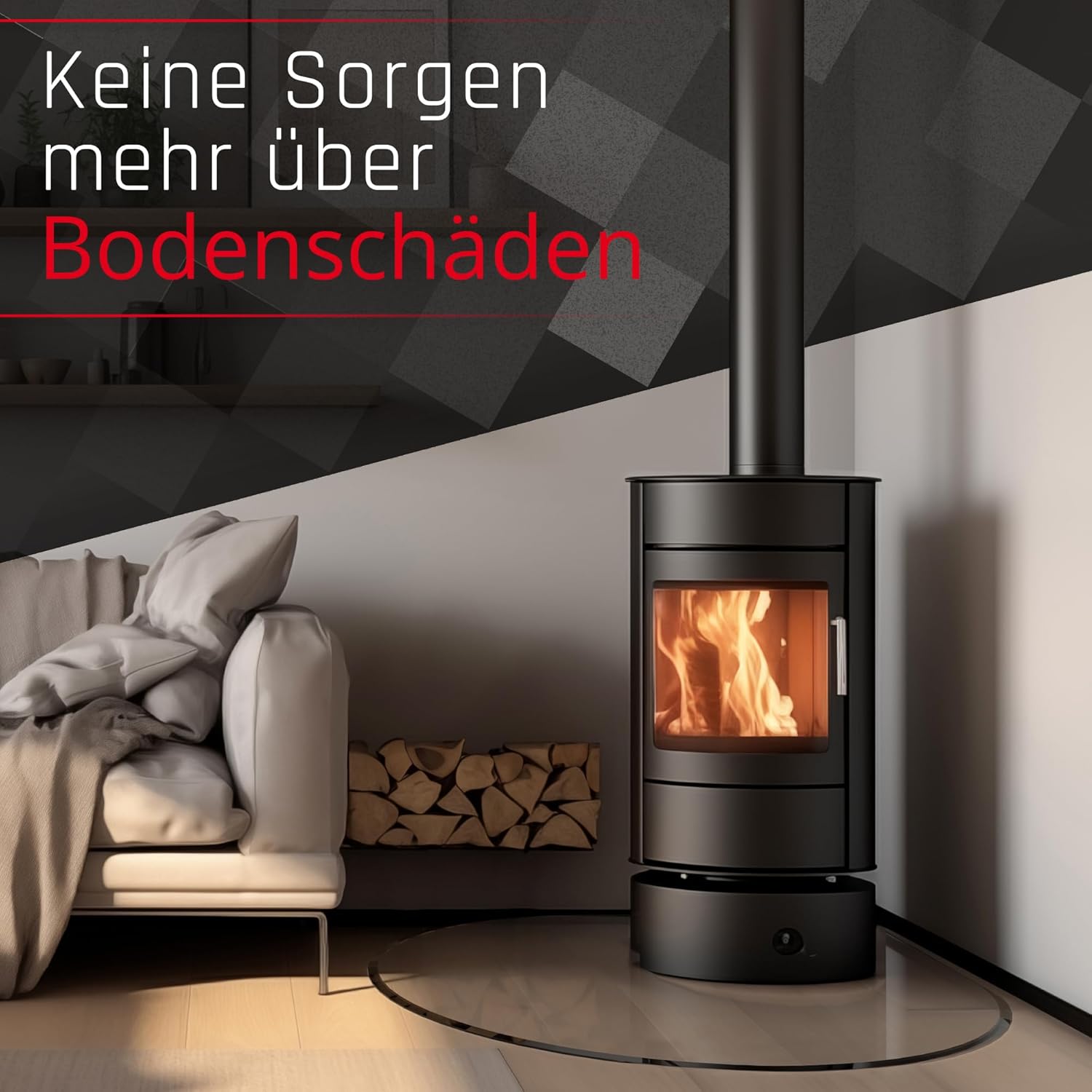 BIJON Funkenschutz-Platte mit Facettenschliff | Glasplatte Kaminofen | Kaminschutz mit ESG Sicherheitsglas | Kamin Zubehör | Kamin Glasplatte | Tropfenbogen 100 x 100 cm | 6mm