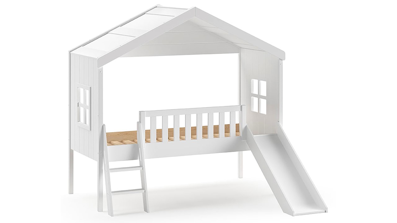 Halfhoogslaper HuisBed met glijbaan wit