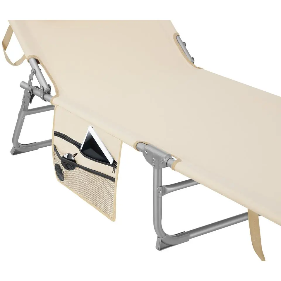 tectake Ligbed Chloé 4-niveaus, hoofdkussen en tas, Beige
