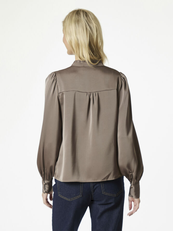 Neo Noir Massima Drapy Satin Blouse Dark taupe