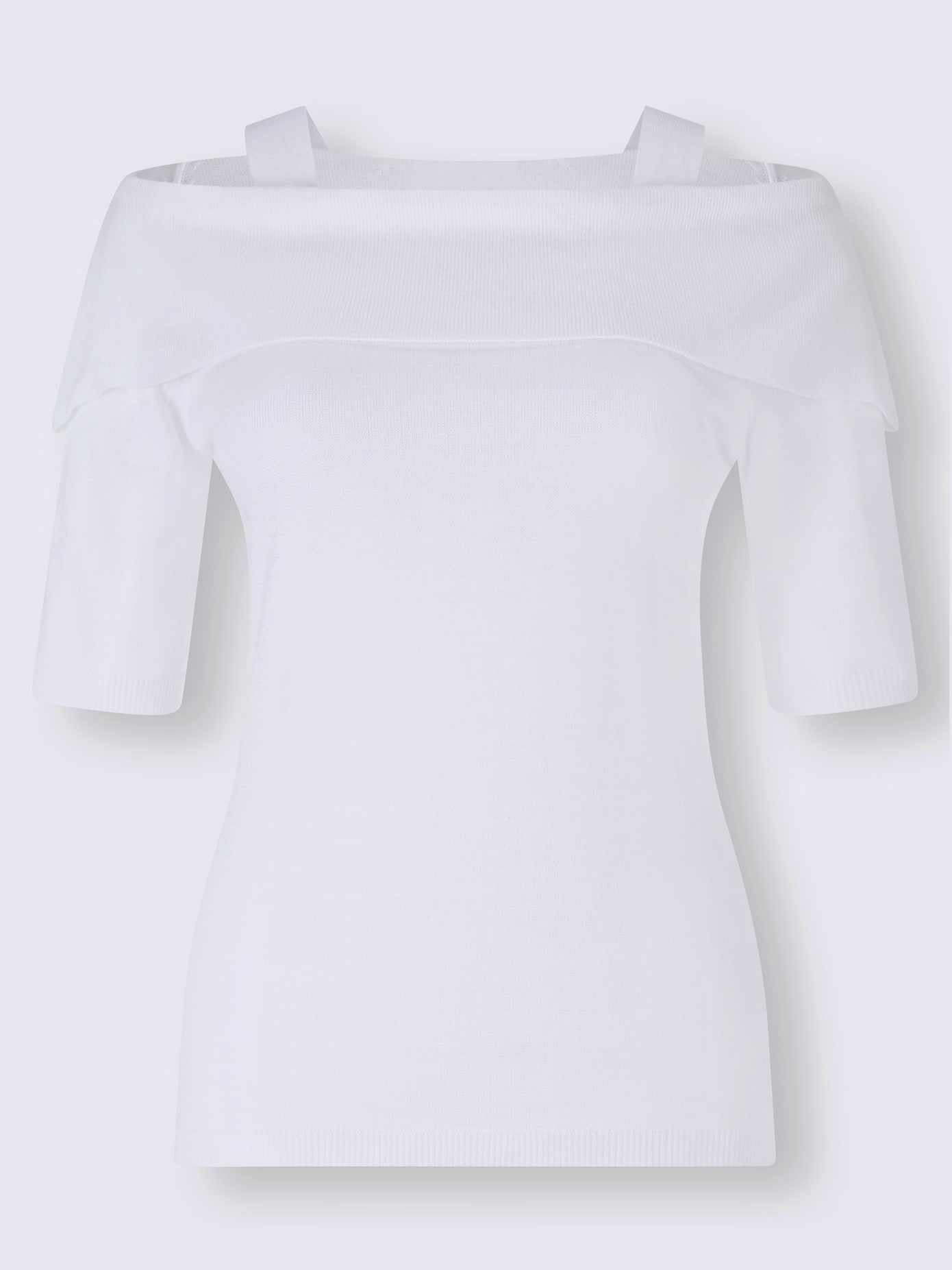 Pull en tricot jersey encolure carmen avec bretelles
