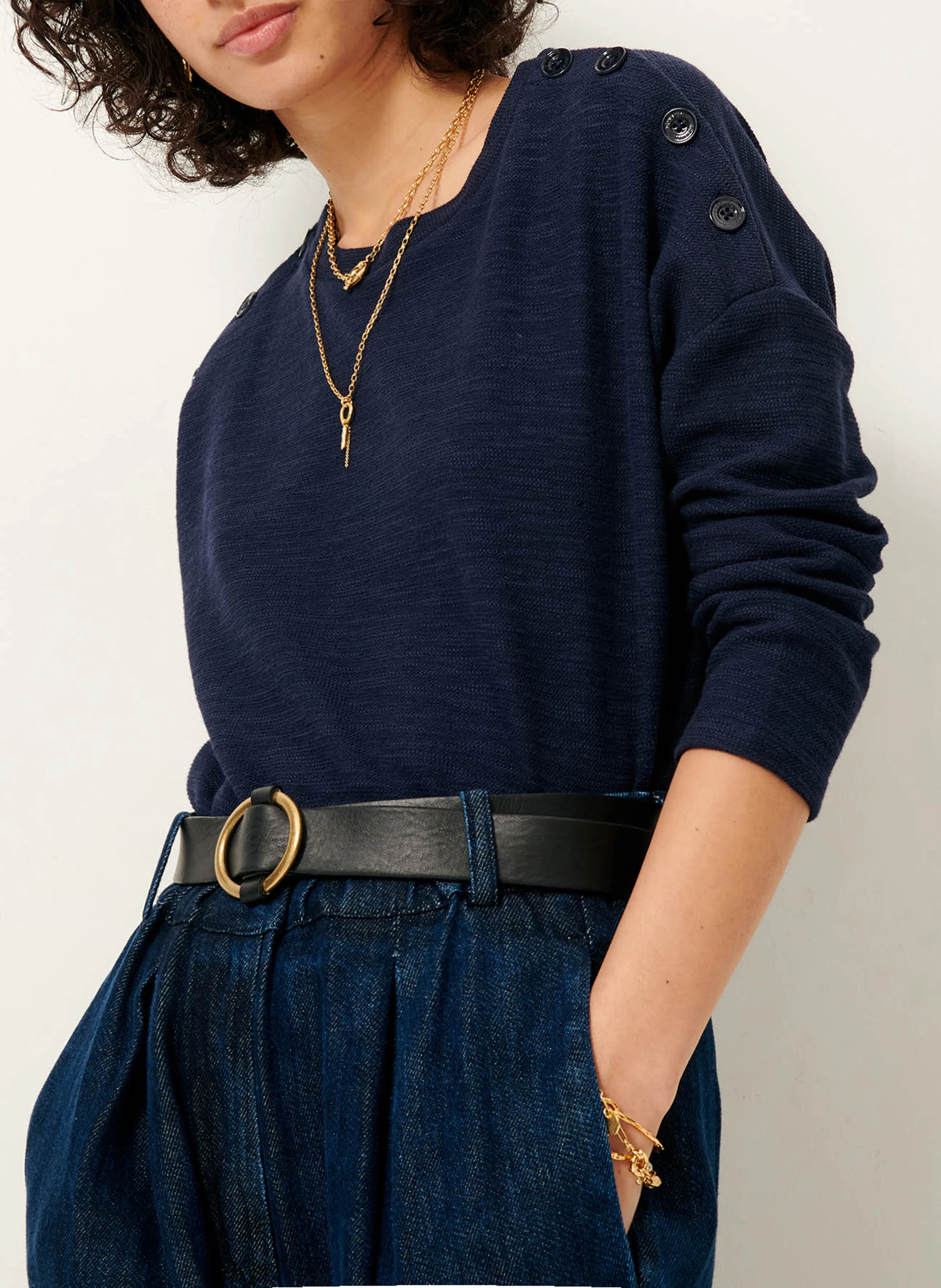 AUSTIN - Sweat ample col rond en coton mélangé | Bleu