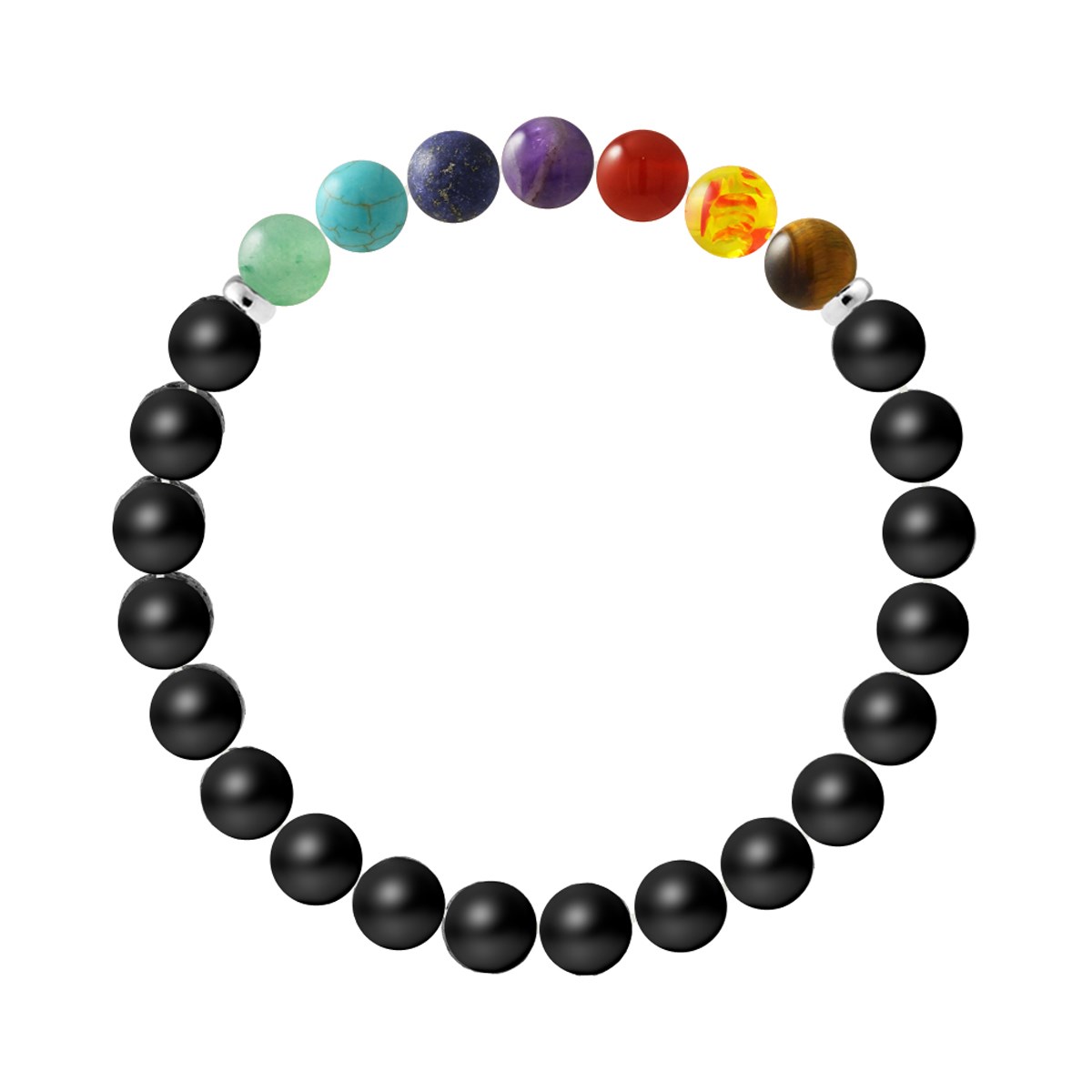 Bracelet SERENITY 7 Chakras - Agate Noire Matte - Argent 925