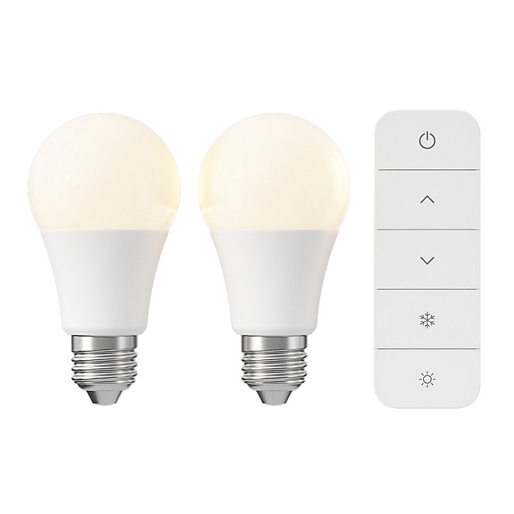 Kit de 2 ampoules LED connectées Myko E27 A60 806lm=60W variation de blancs et couleurs + télécommande Jacobsen blanc