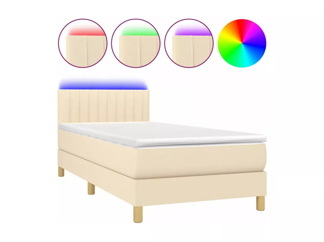 Sommier tapissier avec matelas et LED Crème 90x200 cm Tissu