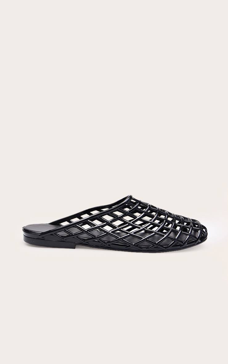 Noir Mule Plate À Bout Rond En Plastique Tressé