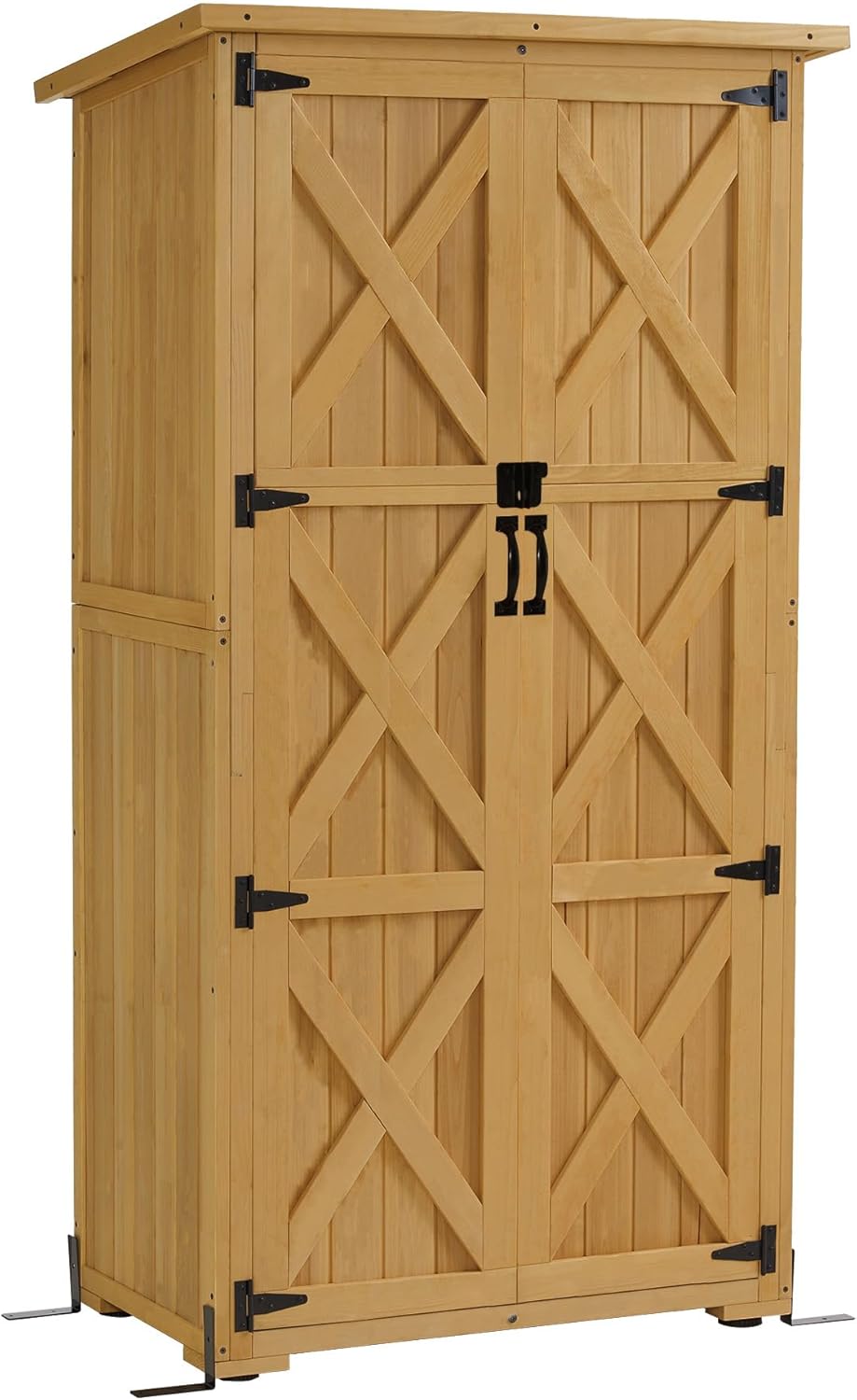 M MCombo Holz Gartenschrank, Outdoor Gerätehaus Geräteschuppen, Gartenhaus Klein Wetterfest, für Außenbereich Balkon Terrasse, 55×90×169cm, 0878 (Natur)