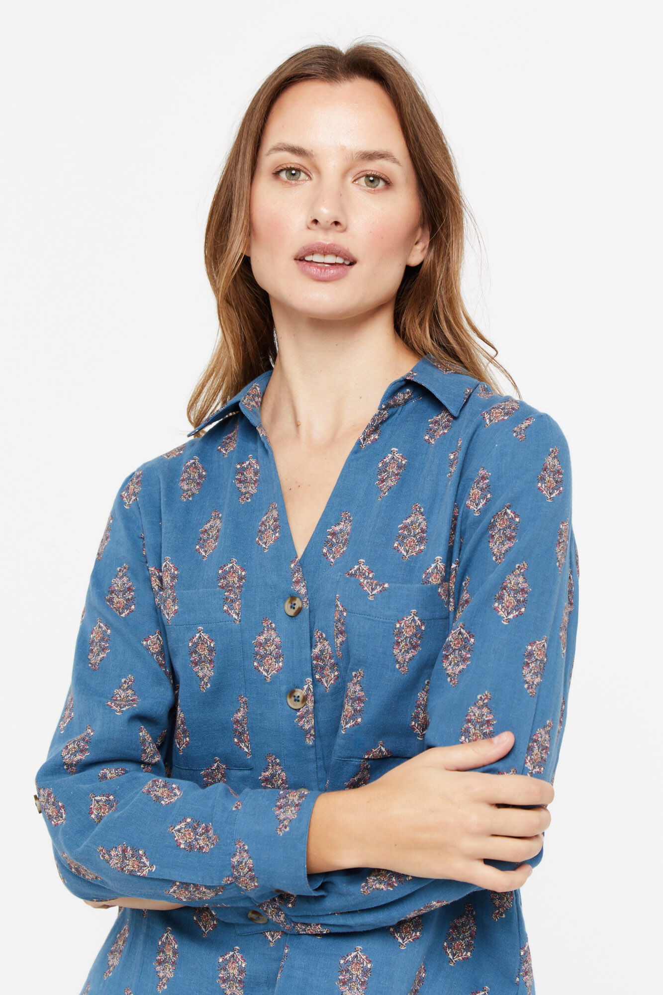 Camisa rústica de algodão - Estampa azul