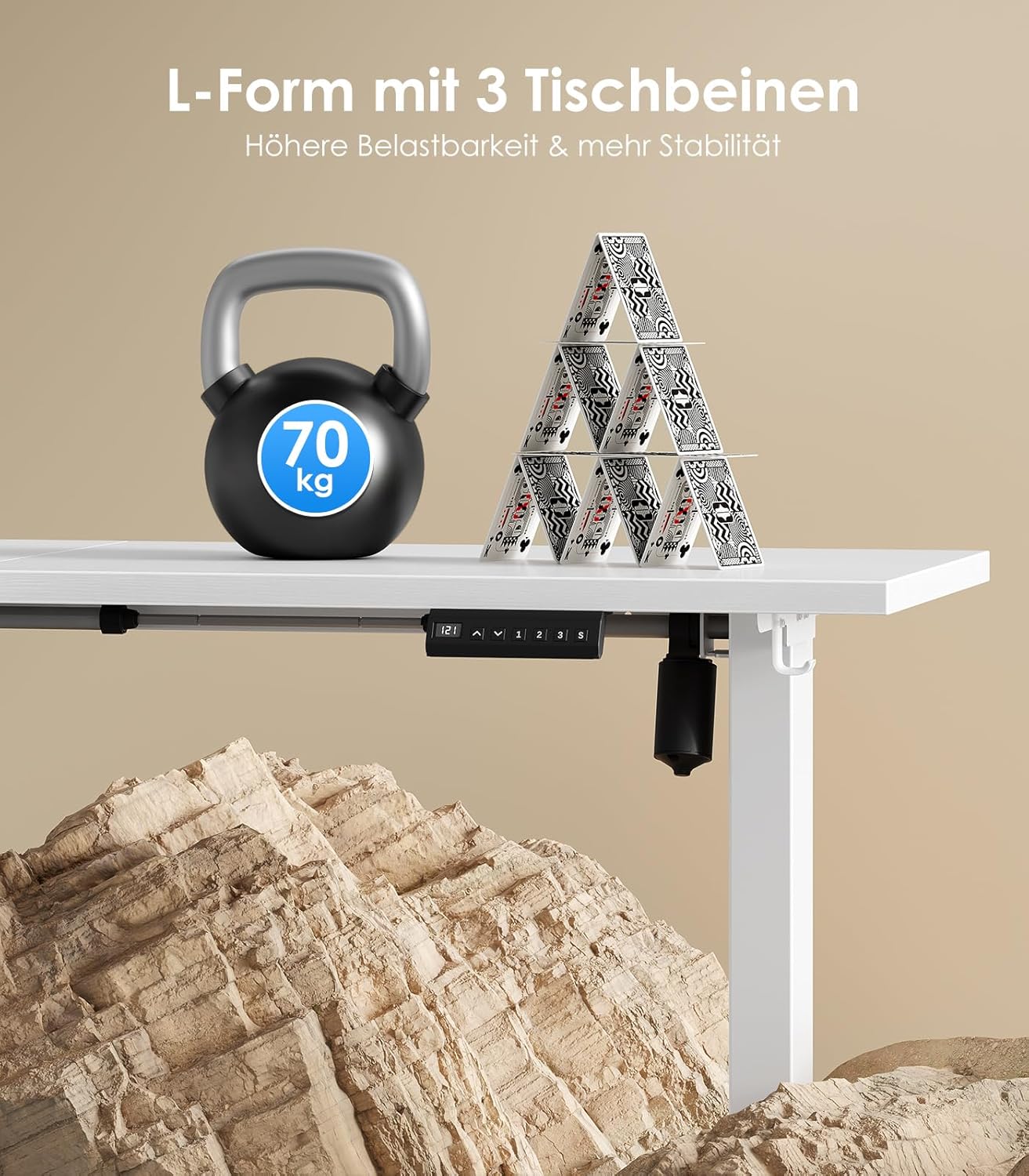OffiGo L-förmig Höhenverstellbarer Schreibtisch, 160 x 120 cm Schreibtisch Höhenverstellbar Elektrisch, Eckschreibtisch Ergonomischer Steh-Sitz Tisch Computertisch, Weiß
