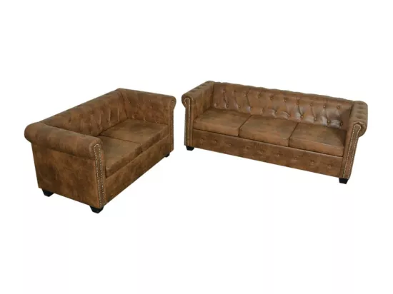 Ensemble de canapé Chesterfield à 2 et 3 places marron