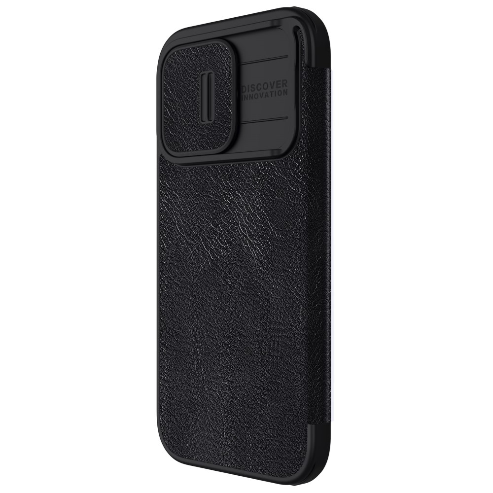 iPhone 15 Pro Max Leder Tasche Cam-Slider Kameraschutz - Schwarz