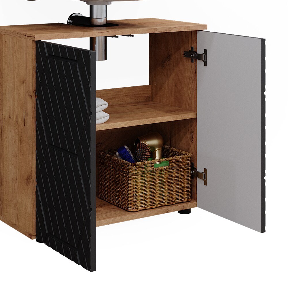 Vicco Badmöbel-Set Irma Eiche Anthrazit 3-teilig Hochschrank Waschbeckenschrank 60 cm