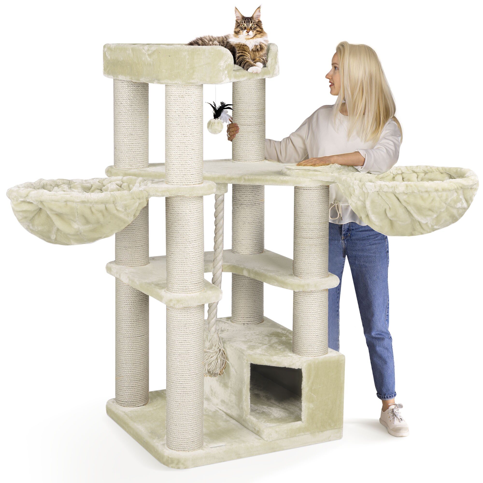 HAPPYPET Premium Kratzbaum 161 cm große Katzen stabil Katzenbaum | Creme
