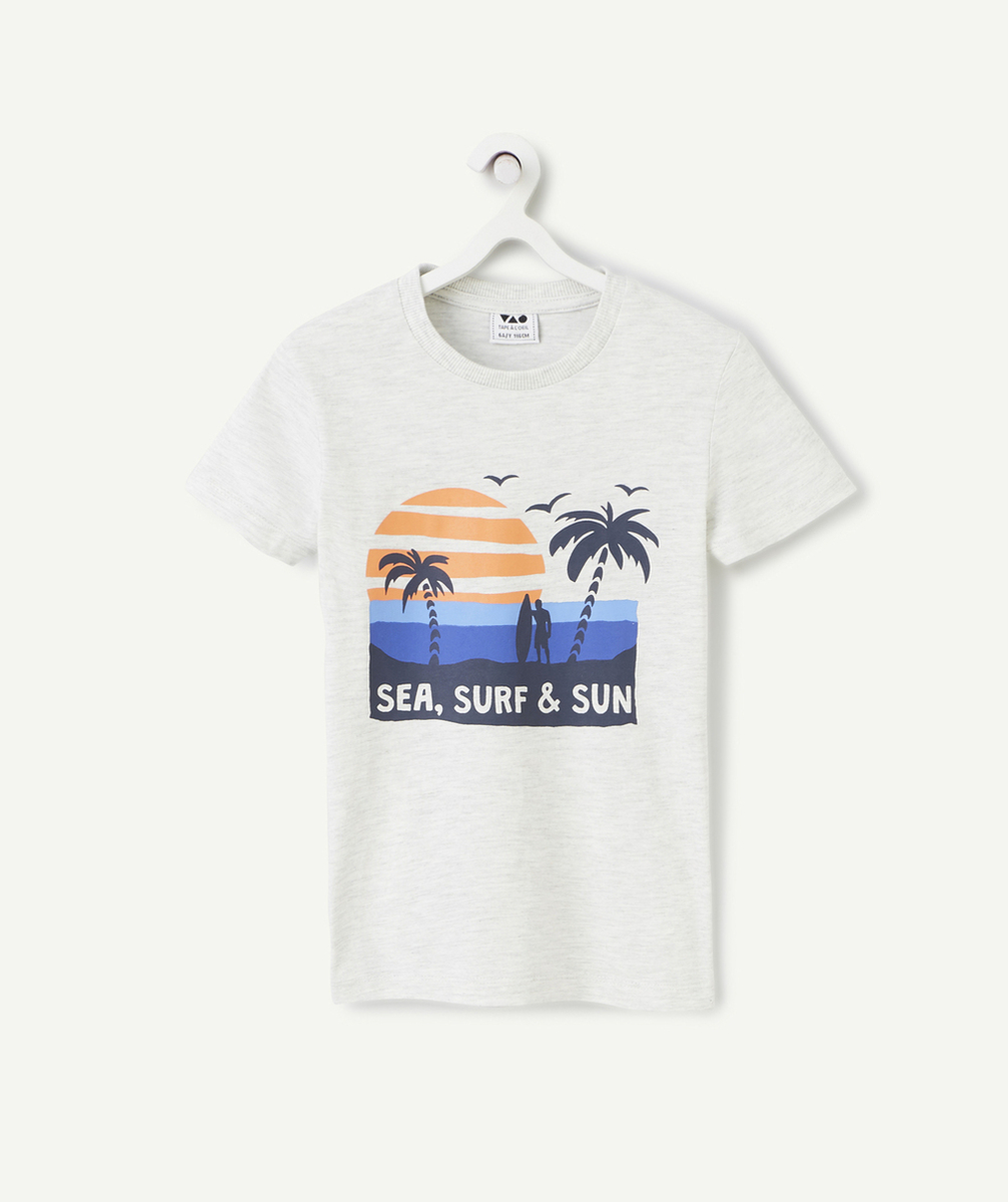 t-shirt manches courtes garçon en coton bio gris thème plage
