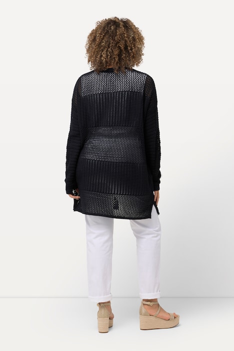 Strickjacke, Lochstrick, Oversized, V-Ausschnitt