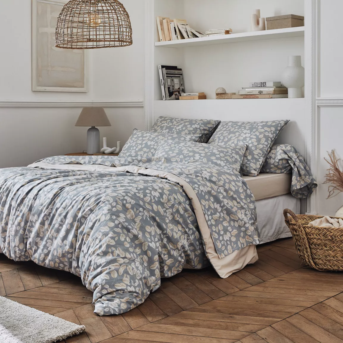 Taie de traversin percale de coton (L200 cm) Lison Grise