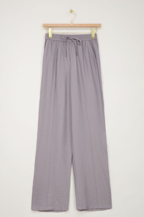 Grijze wide leg broek met pintuck en elastiek
