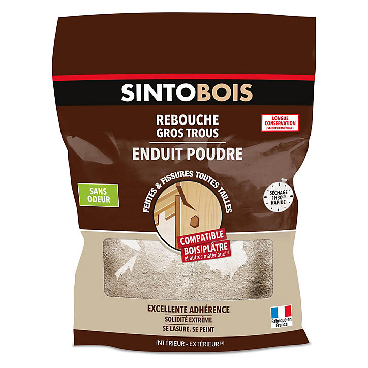 Enduit poudre rebouche gris trous SintoBois 1kg