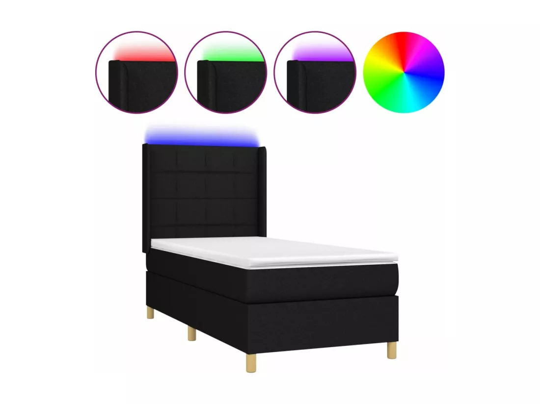 Sommier tapissier avec matelas et LED Noir 90x190 cm Tissu