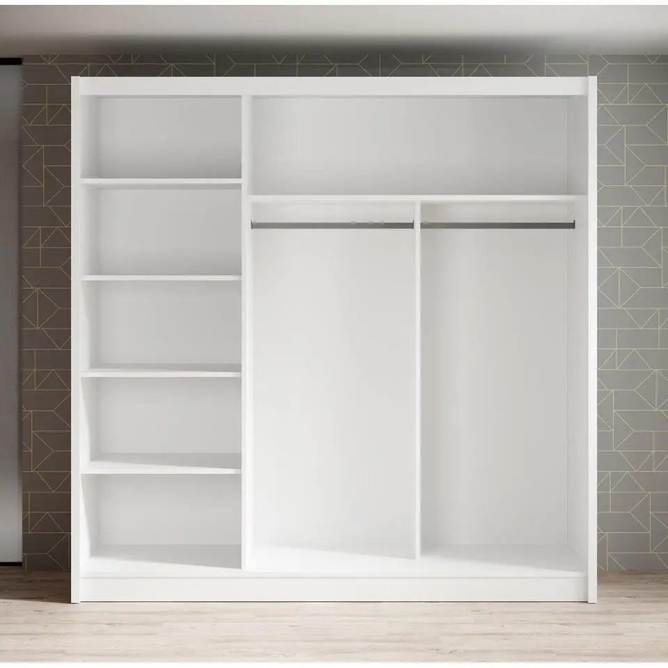 Meubella - Kledingkast Alcamo 2 - Wit - 205 cm - Met spiegel
