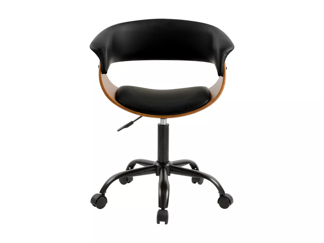 Chaise de bureau pivotante sur roulettes en bois et PU noir - Basile