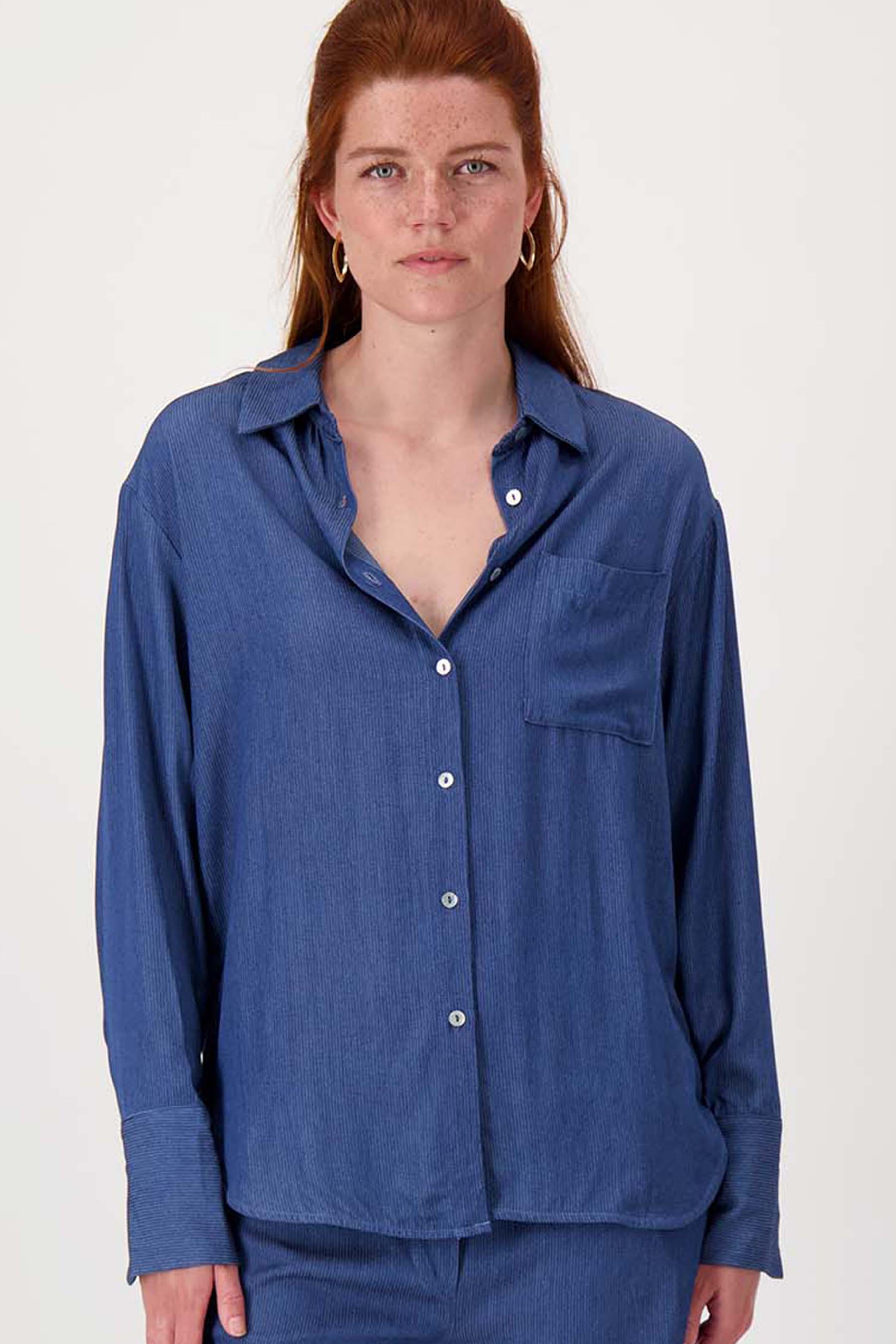 gestreepte denim blouse