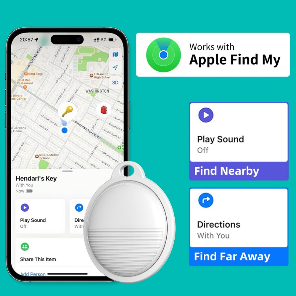 Bluetooth Keyfinder Smart Tracker Tag für iOS mit Apple Find My Network (inkl. Batterie CR2032) - Weiss