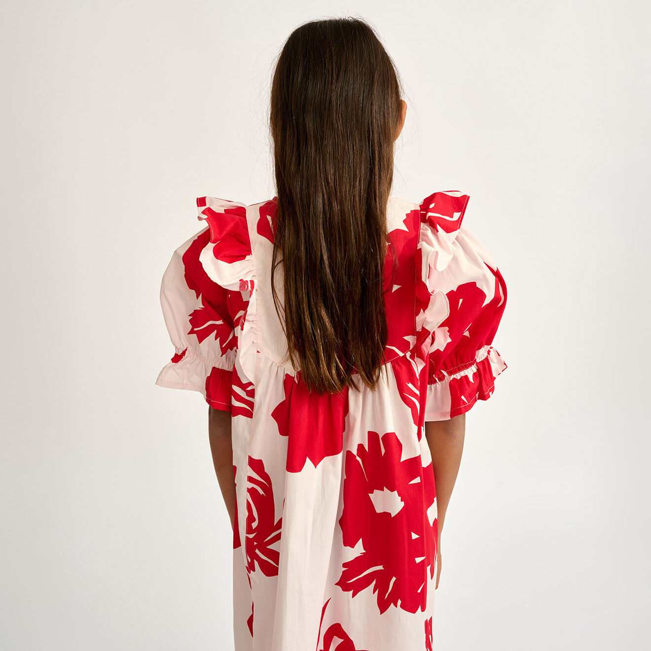 Bellerose Robe en Popeline Posa à fleurs rouge