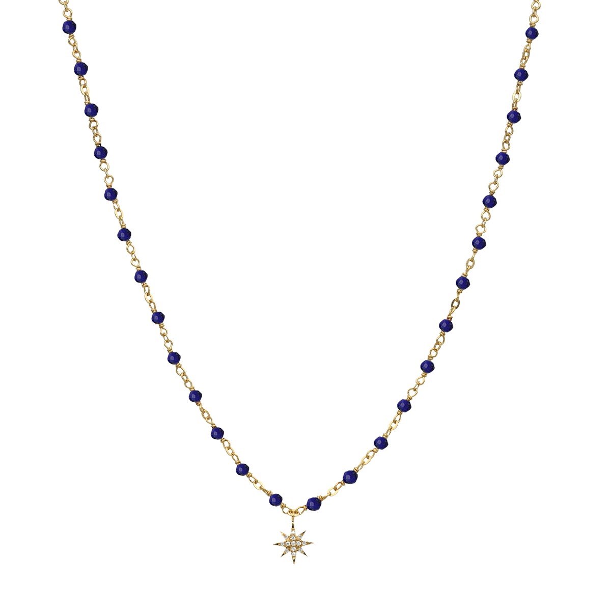 Collier Argent Doré étoile En Zirconium Blanc Et Pierres Lapis