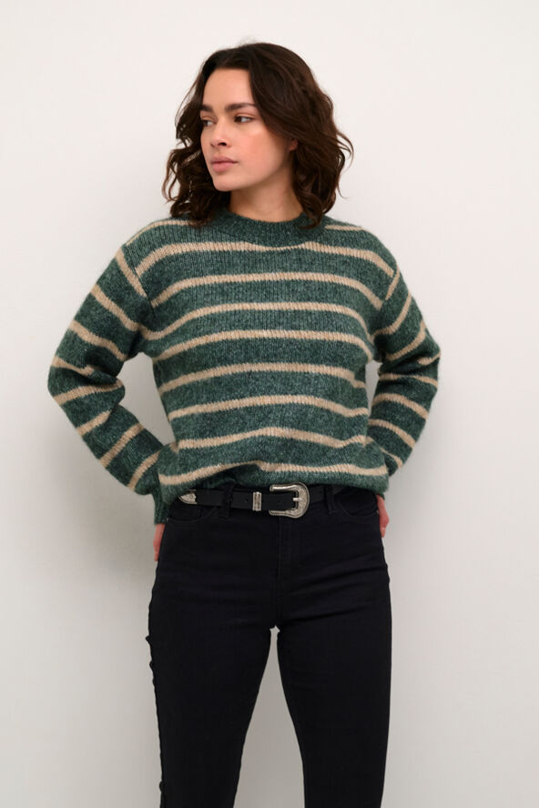 Kaffe KAtrina Striped Pullover Green mel. / feather gray mel.