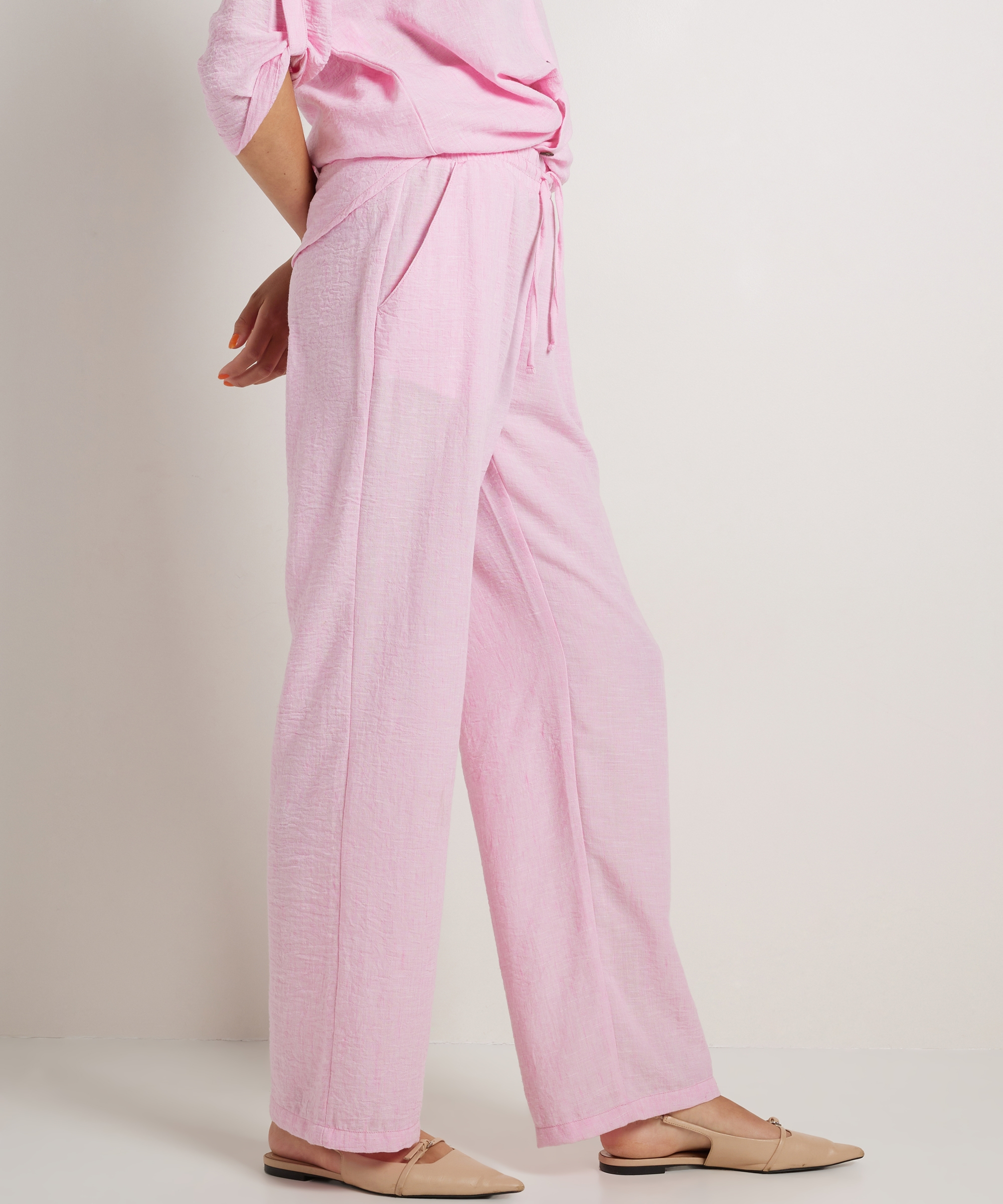 linnenlook wide fit broek uni