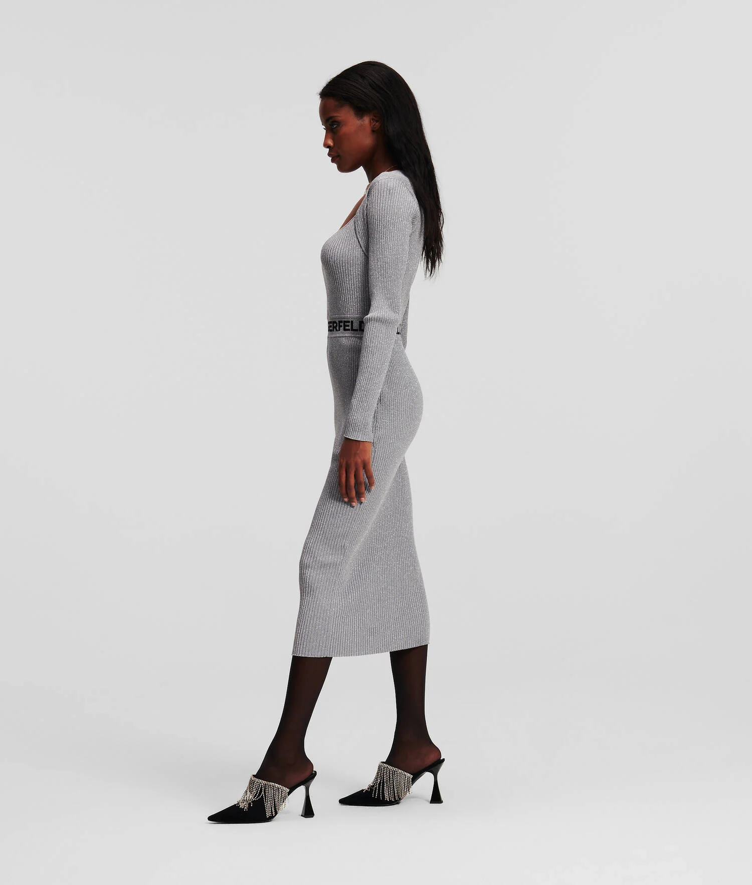 ROBE TRICOT EN LUREX À MANCHES LONGUES AVEC LOGO KARL