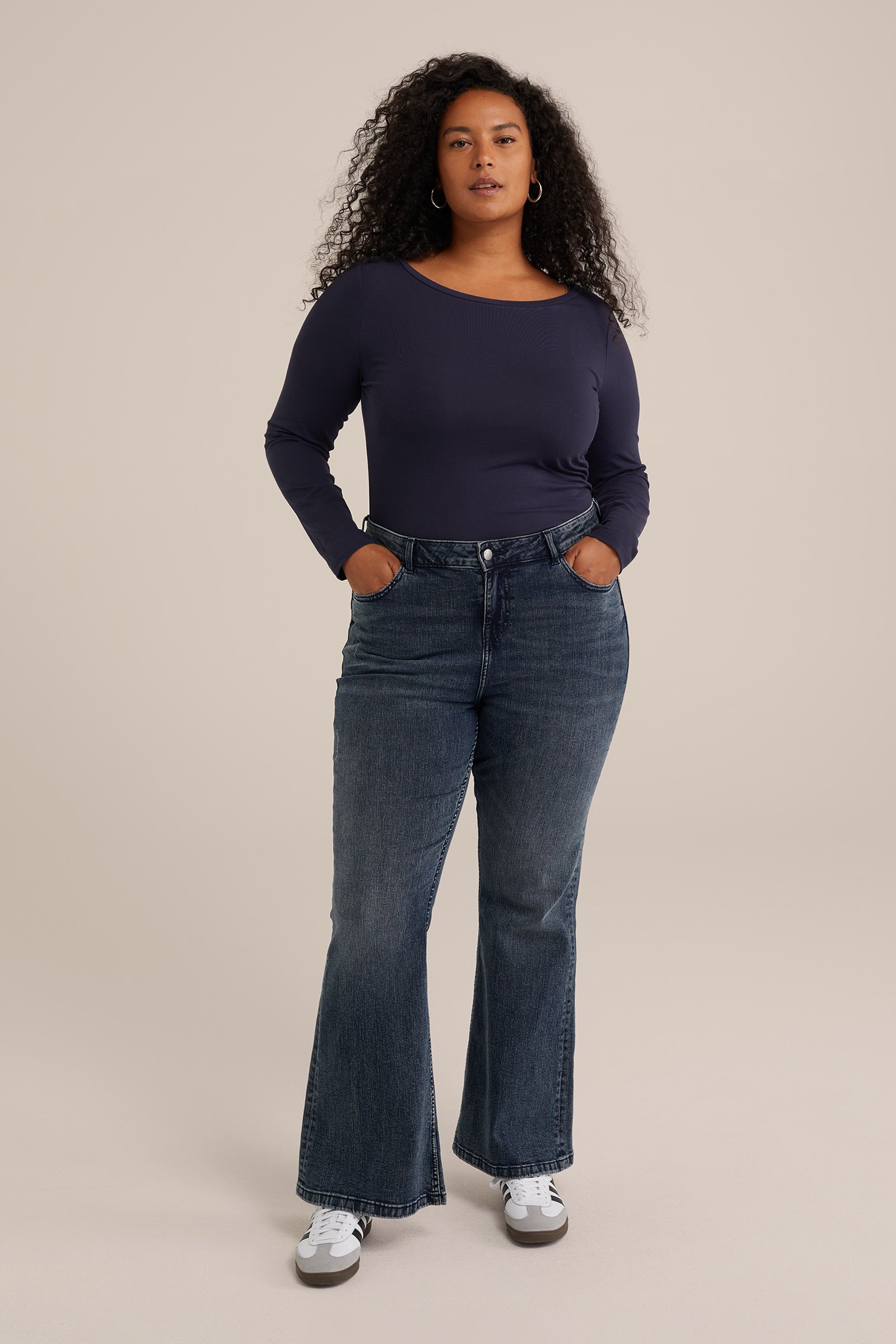 T-shirt - Curve WE Fashion Donkerblauw