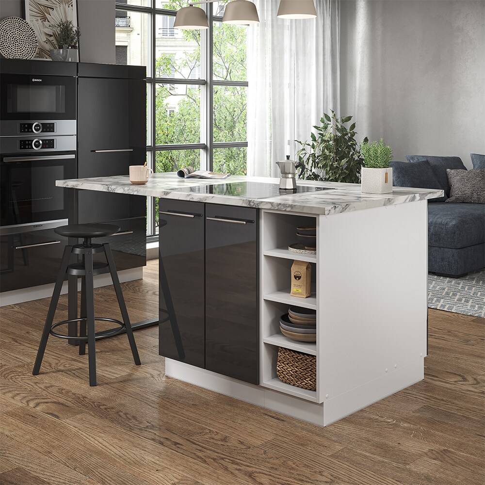 Vicco Kücheninsel Küchenblock Einbauküche Fame-Line Weiß Anthrazit 90 cm modern Hochglanz Küchen Schränke Regalunterschrank Küchenunterschrank Regalinselunterschrank Softclose-Scharnier Küchenmöbel