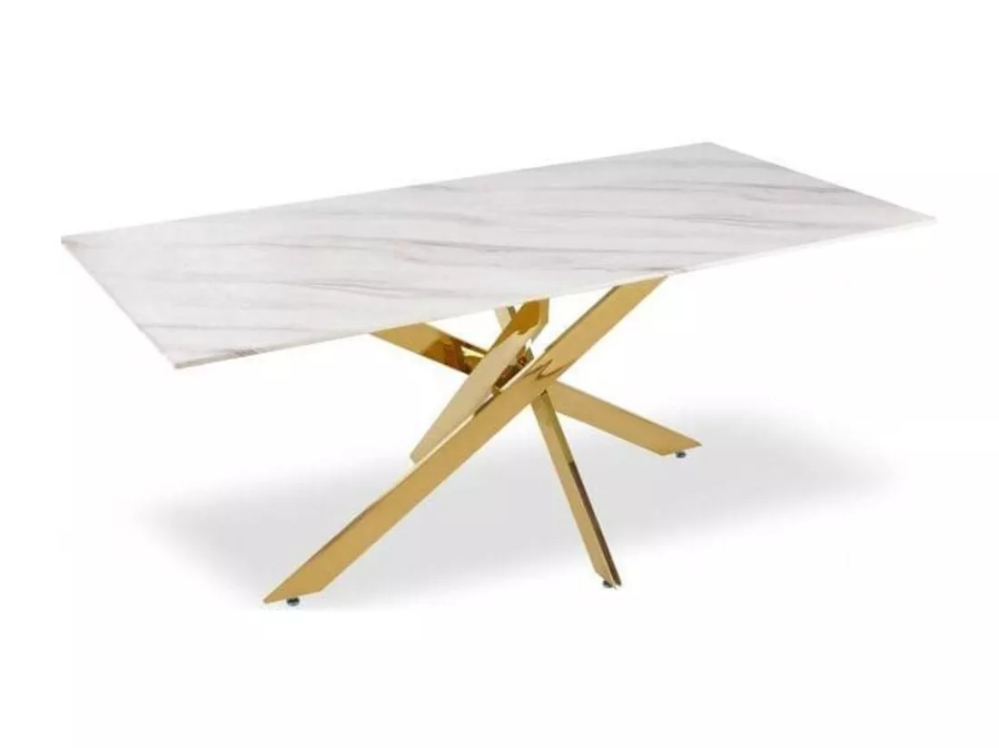 Table repas jessica gold verre effet marbré blanc 150x90cm
