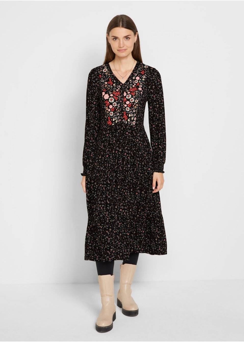 Robe en jersey midi en viscose, avec lien à nouer