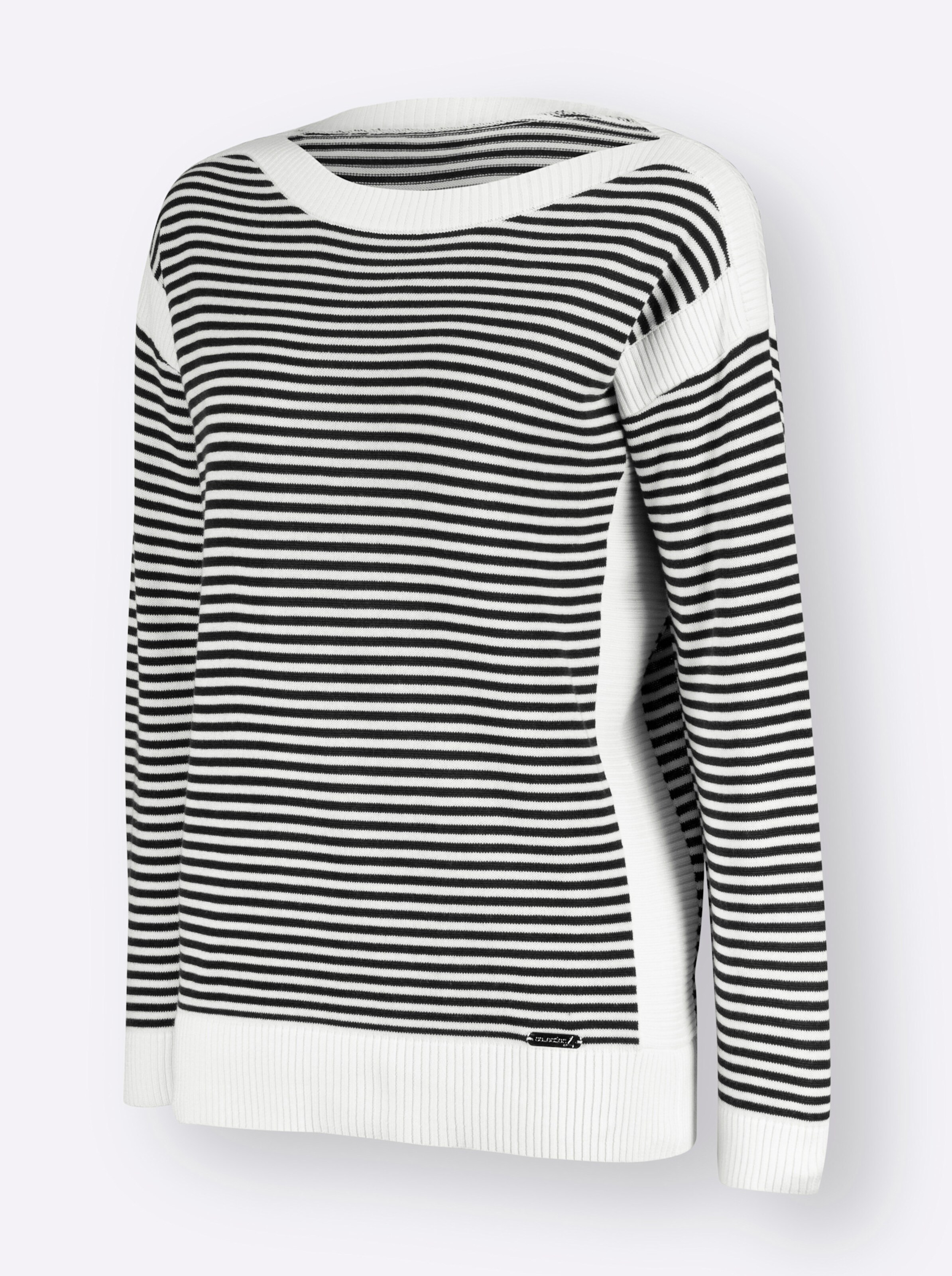 Pullover in schwarz-ecru-geringelt