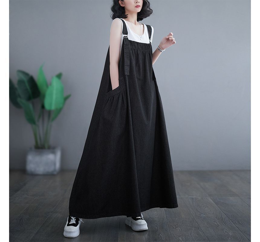 Lewwe - Maxi-jurk van effen denim