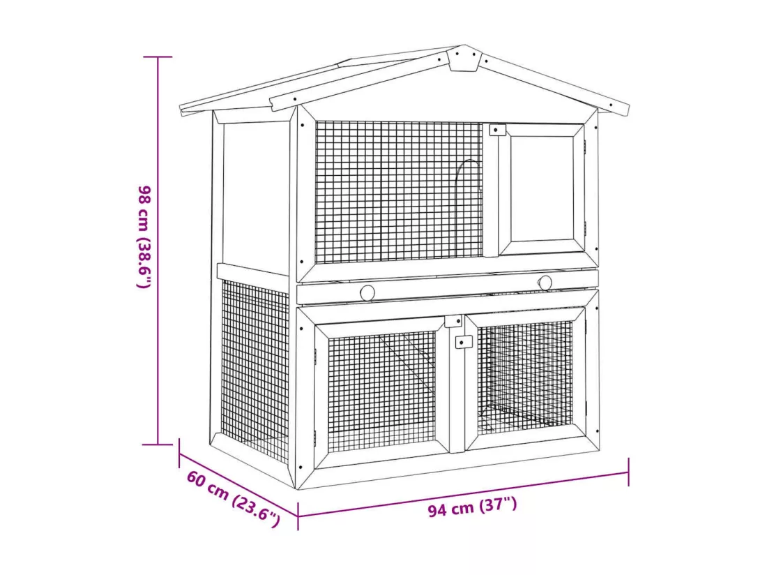 Clapier d'extérieur Enclos pour petits animaux 3 portes Bois