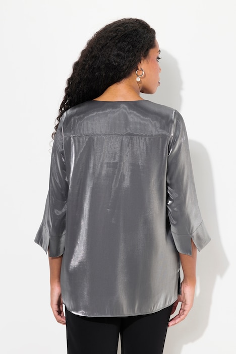 Bluse, A-Linie, Zierfalten, V-Ausschnitt, 3/4-Arm