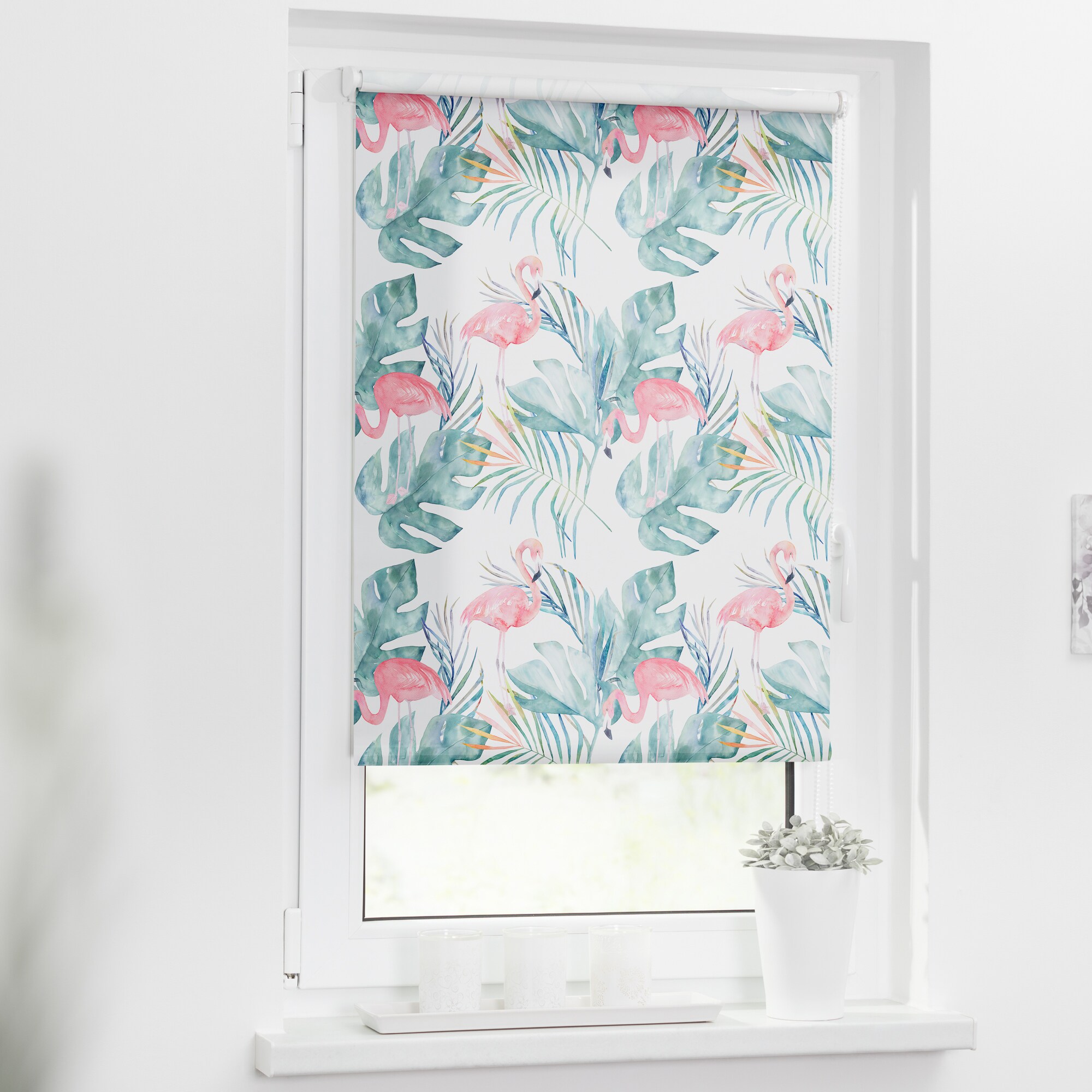 Lichtblick Rollo Klemmfix, ohne Bohren, blickdicht, Flamingo - Rosa Grün