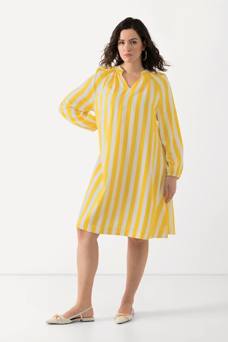 Kleid, Streifen, A-Linie, V-Ausschnitt, Langarm