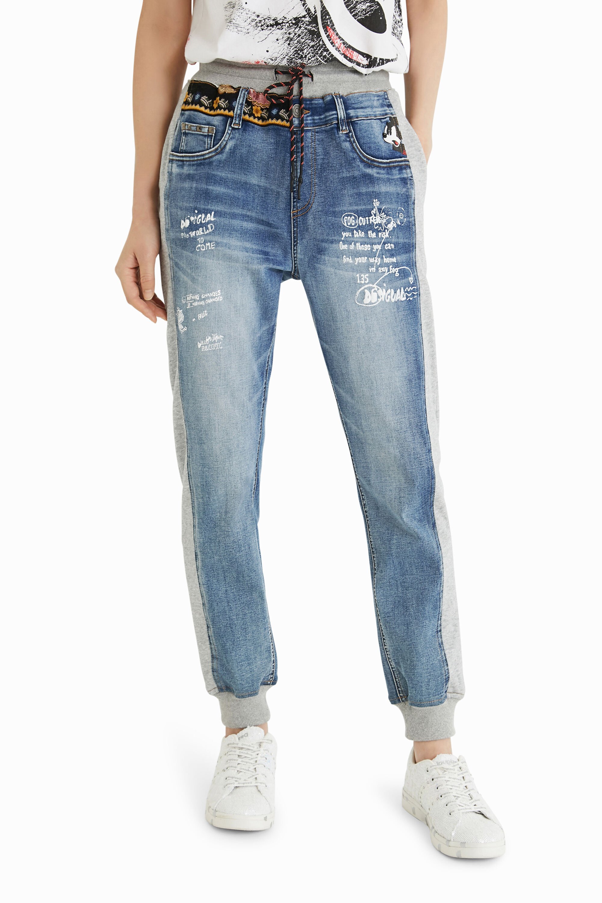 Jean jogging Mickey Mouse