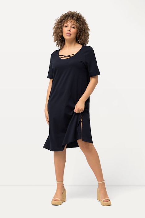 Jerseykleid, Zierbänder, A-Linie, Rundhals, Halbarm
