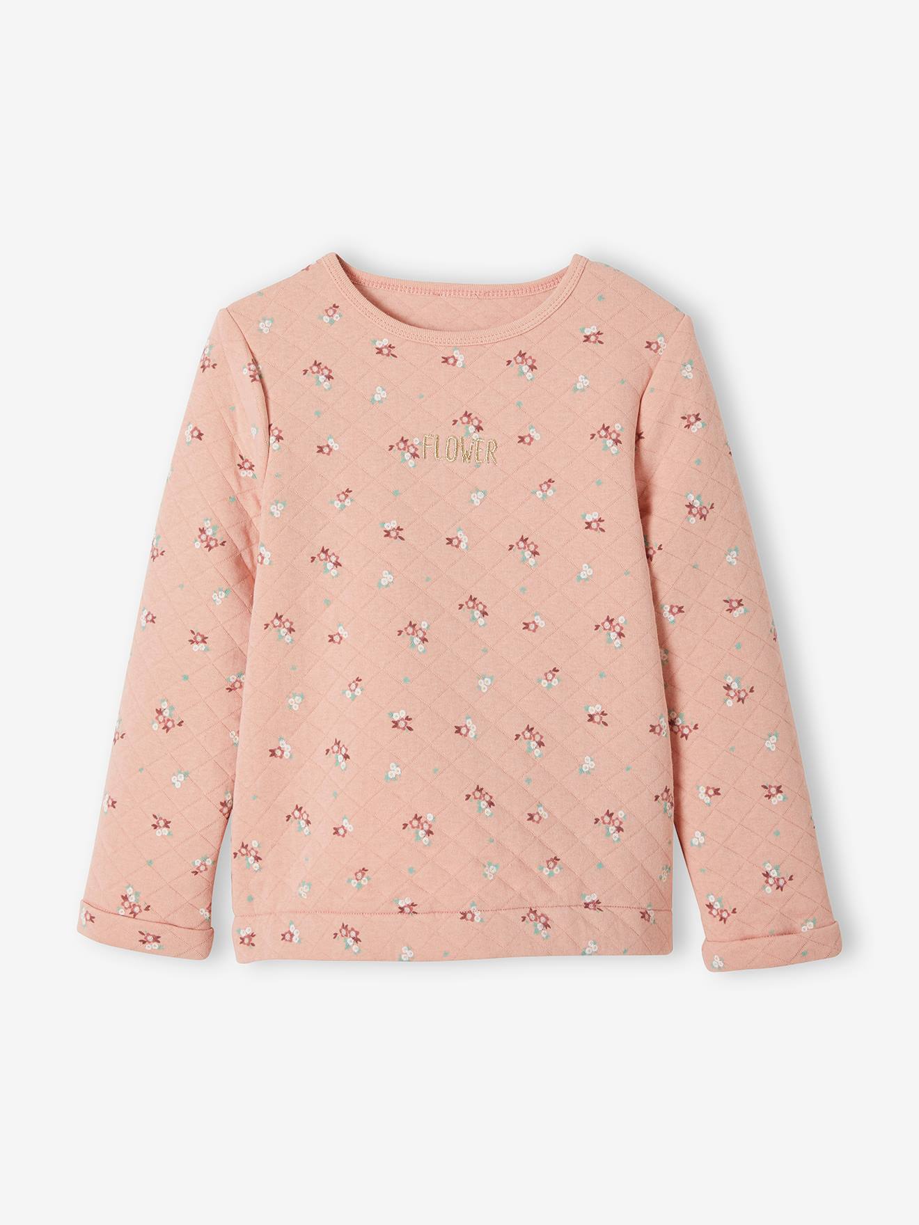 Moletom estampado com leve efeito acolchoado, para meninas, estampa rosa claro.