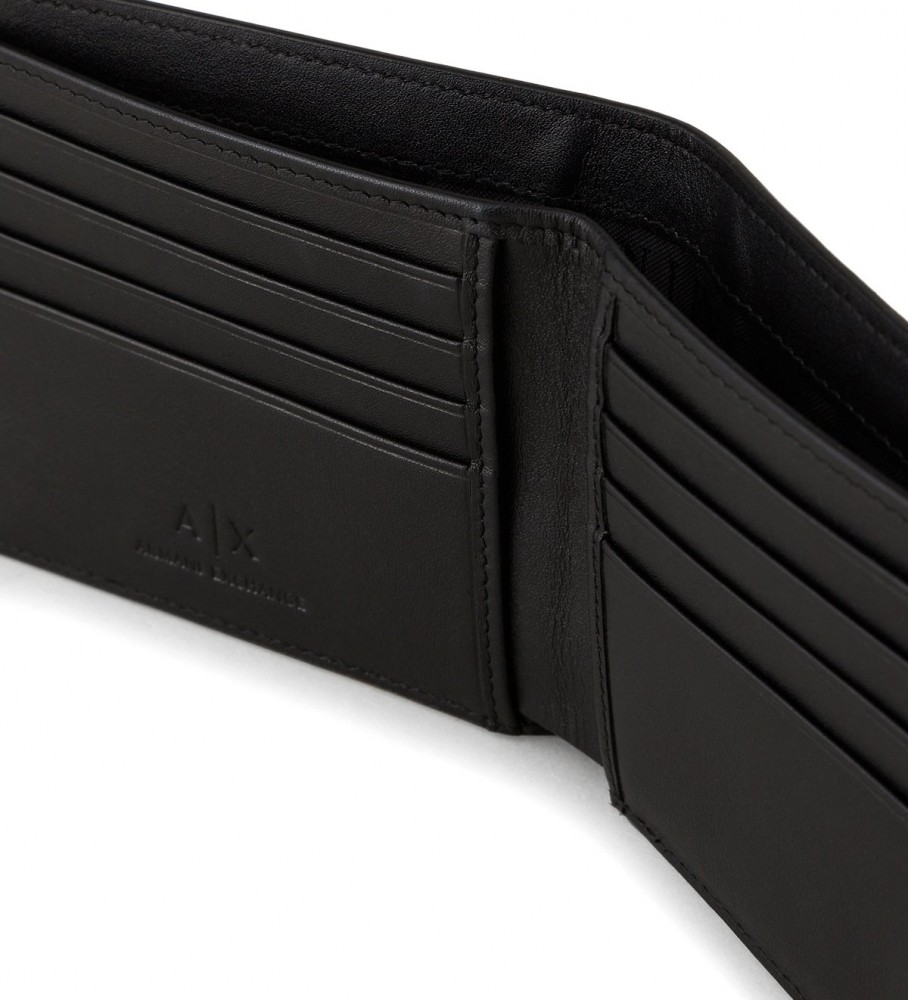 Porta-cartões Armani Exchange em couro com estampa do logotipo, preto.