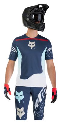 Maillot Manches Courtes Fox Flexair Elevated Bleu/Rouge